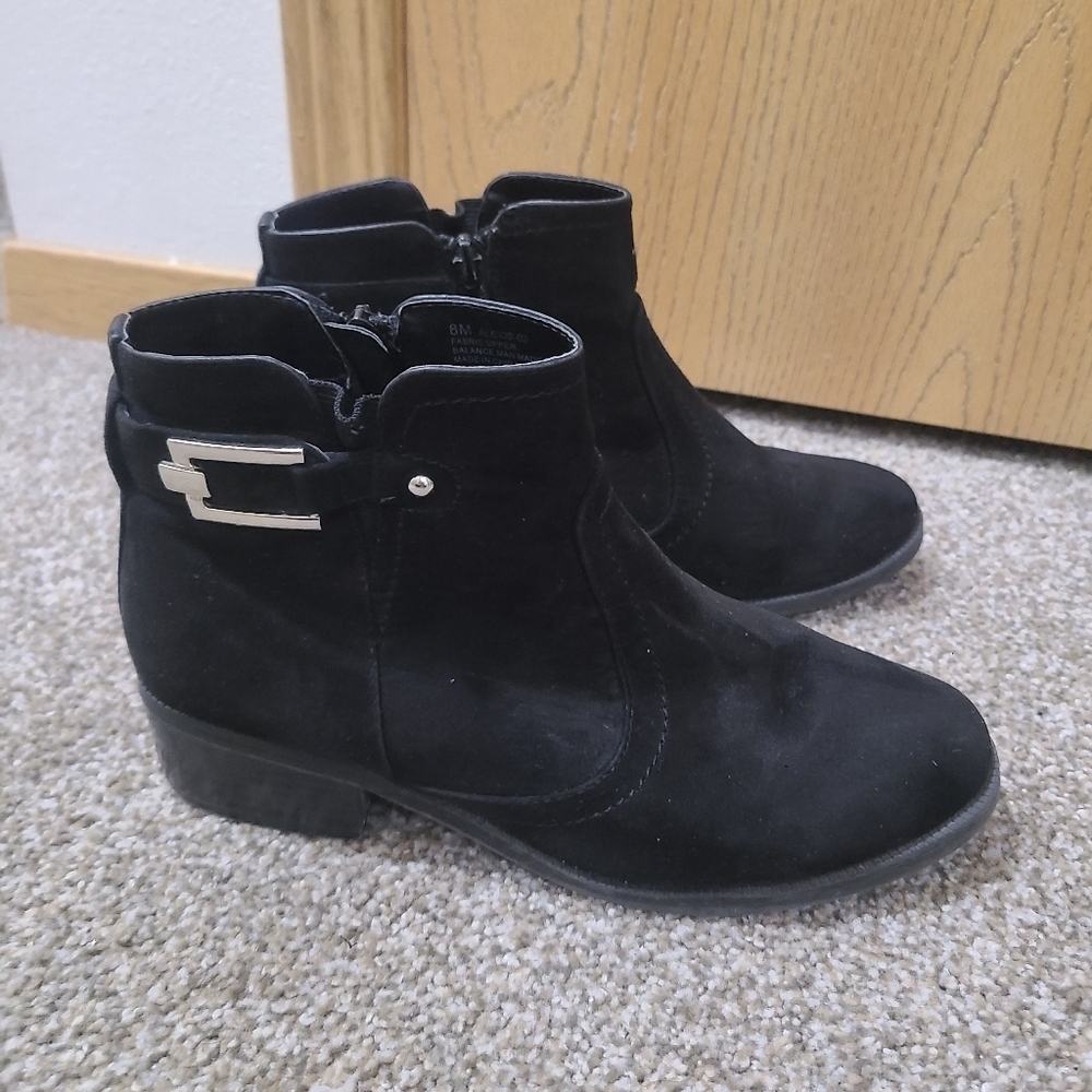 Toetos Black Faux Suede Silver Buckle Ankle Boots Booties